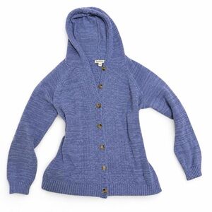 vintage early 2000s blue button up knit hooded cardigan